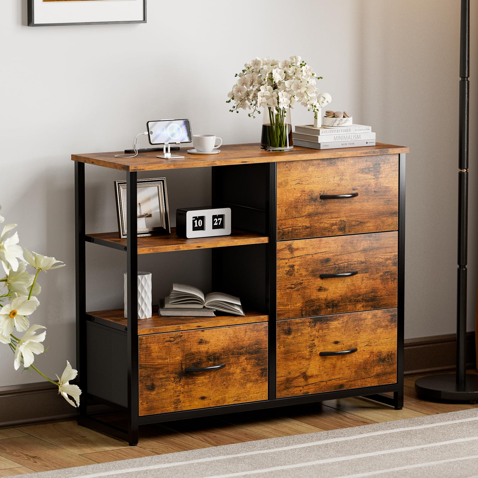 Amazon｜IKIFLY チェスト収納 タンス 棚付き 箪笥 リビング収納