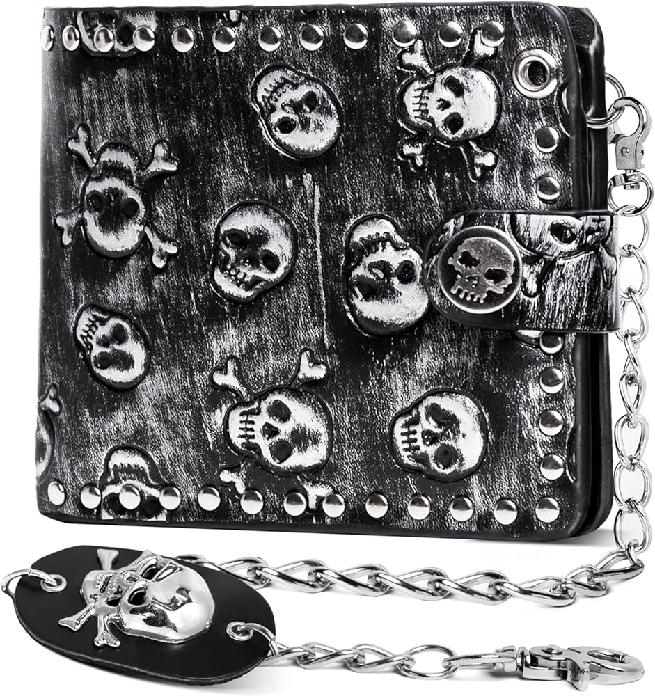 Amazon.com: ZEKEE Skull Gothic Chain Wallet Leather - Punk Bifold