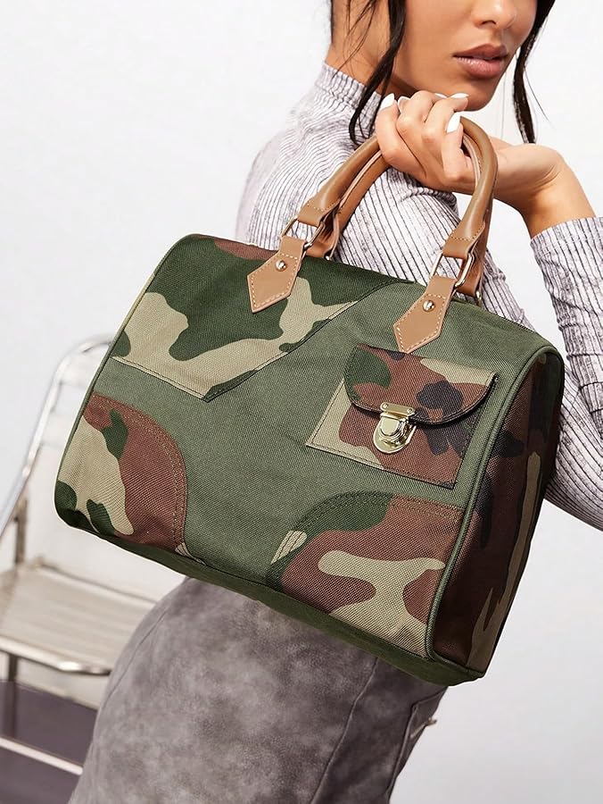 MakeMeChic Women's Camouflage Canvas Handle Satchel Handbags