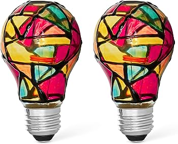 2 Pack LED Stained Glass Light Bulb A19 2W (25W Equivalent) E26