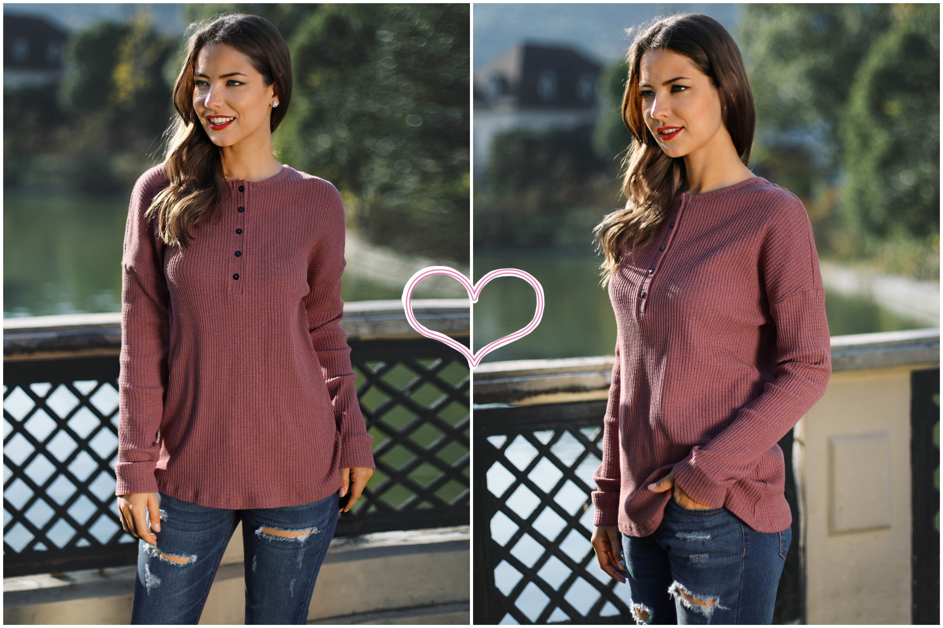 Womens Henley Shirts V Neck Long Sleeve Button Down Tops Warm