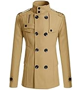 Lars Amadeus Men's Khaki Pea Coats Stand Collar Double Breasted