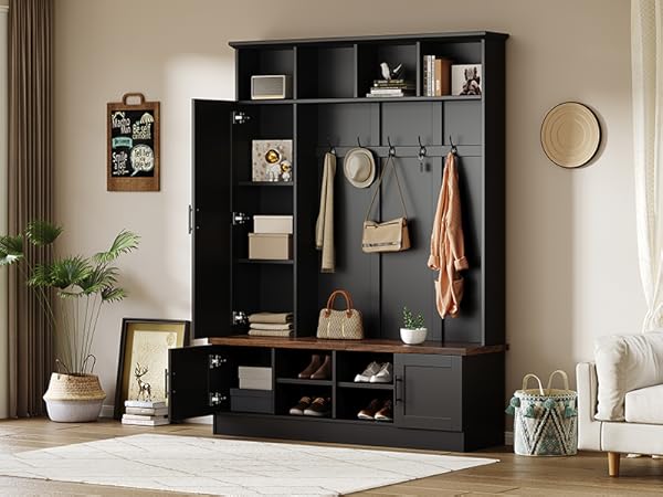 Amazon.com: Merax Farmhouse Wood Hall Tree with Shoe Bench and 2