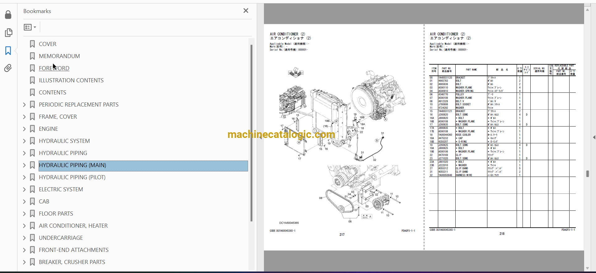 Hitachi ZX130-5G,ZX138MF-5G Hydraulic Excavator Full Parts Catalog