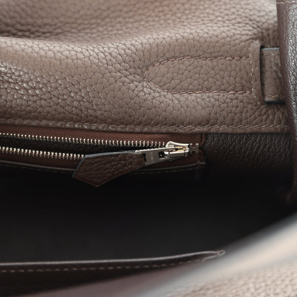 Vintage Hermes Shoulder Kelly 42 JPG Chocolate Clemence Palladium Hard