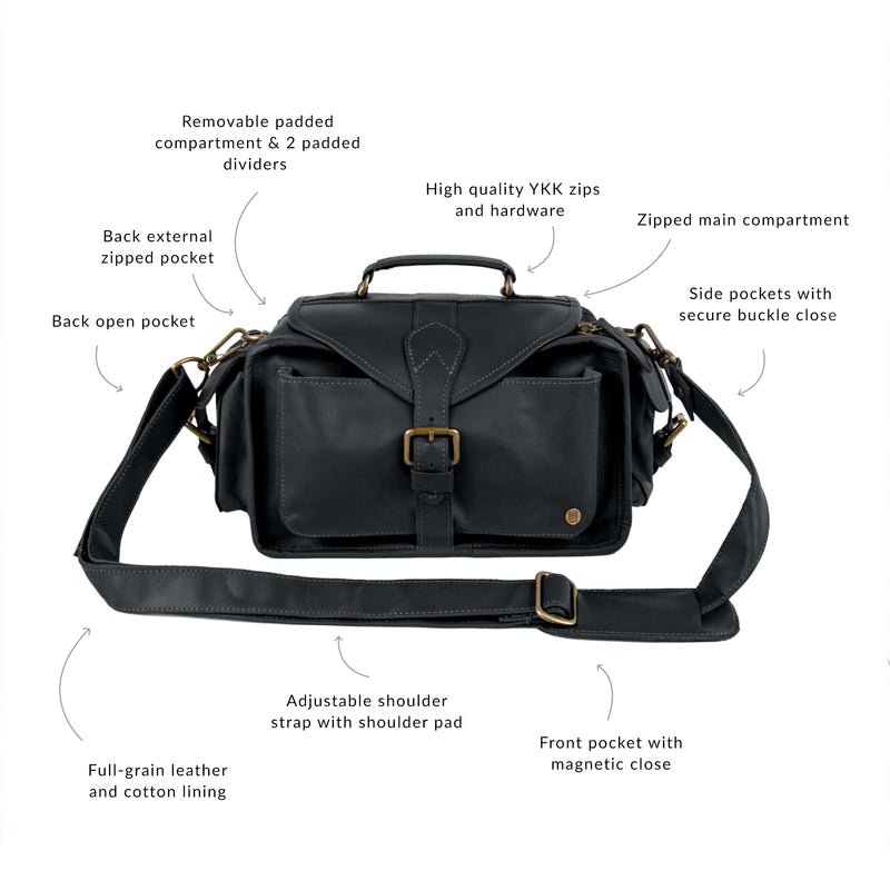 Ebony Black Leather Camera Bag | Camera + Photography Accessories