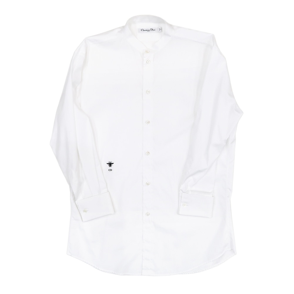 名東】【CHRISTIAN DIOR】ディオール ブラウス ノーカラー ビー 白