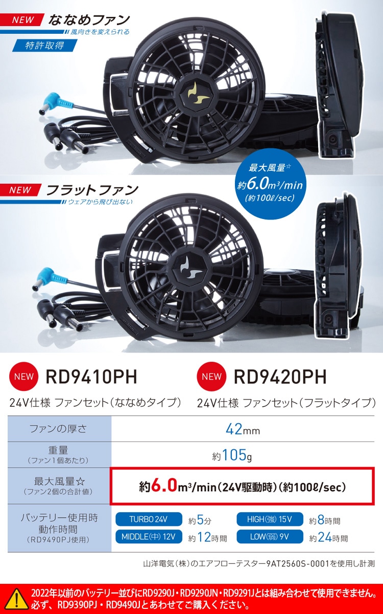 2024年新型 空調風神服 24V仕様リチウムイオンバッテリーセット ファン