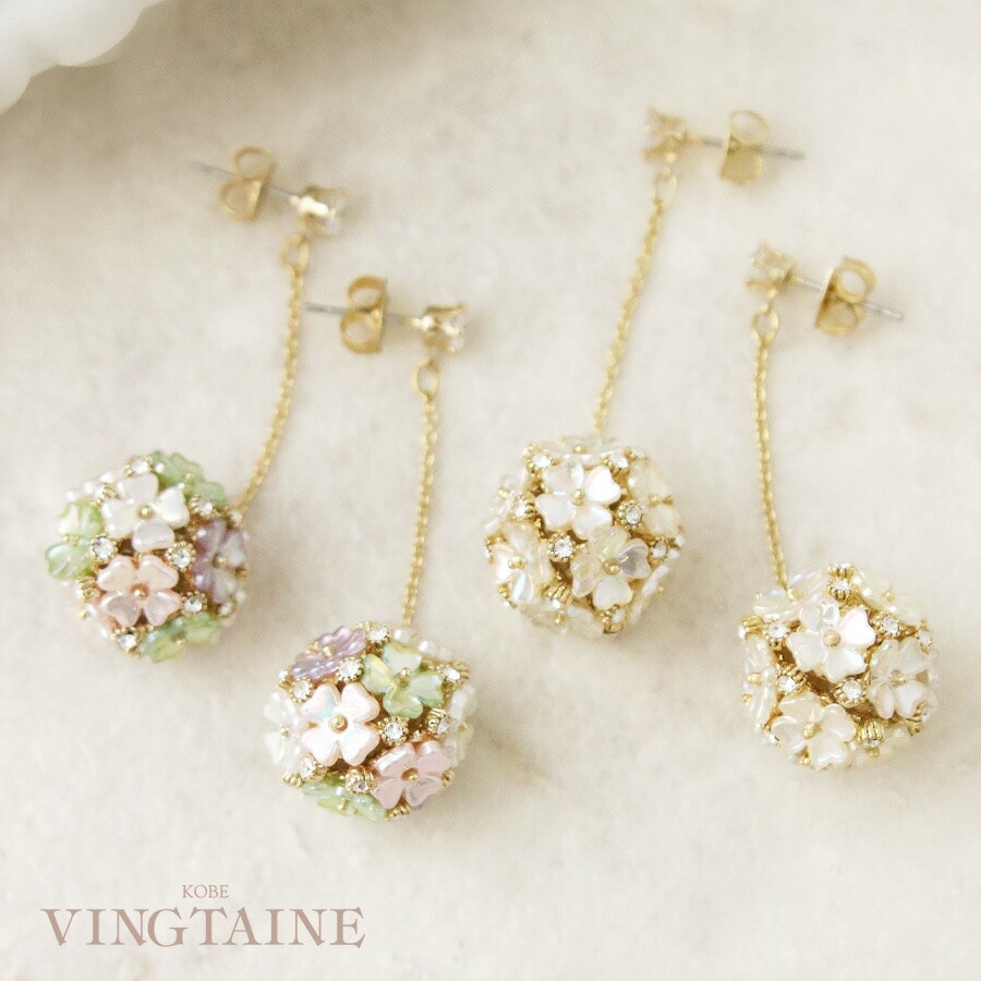 フラワーボールロングチェーンピアス P5254 | ピアス,フラワー