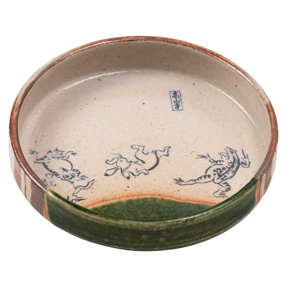 鳥獣戯画 織部5寸平鉢 直径14.8cm 美濃焼 磁器 日本製 浅鉢 和風 和