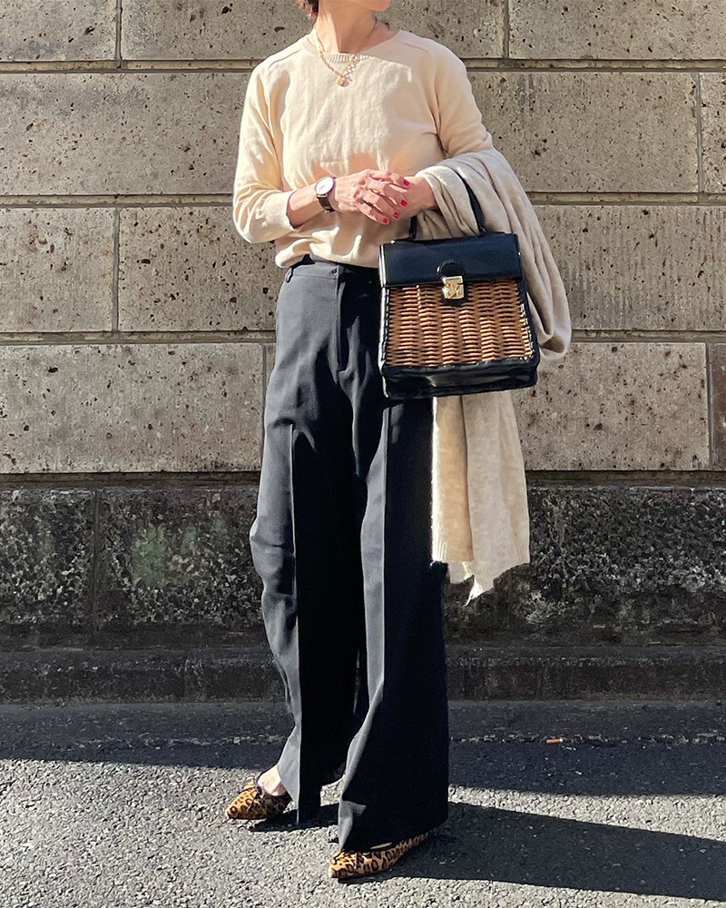 Canaria Style】ウール混ストレッチストレートパンツ（ブラックのみ