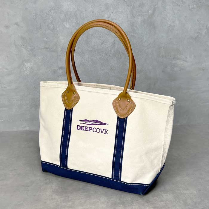 L.L.BEAN LEATHER HANDLE TOTE BAG Made in USA NAVY/NATURAL L.L.Bean