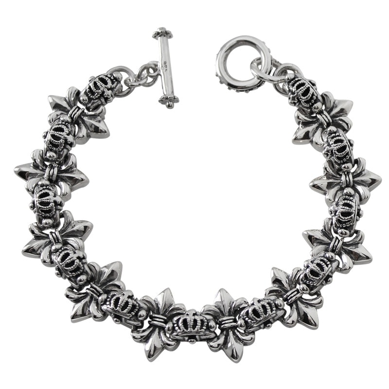 DOUBLE FDL & CROWN BEAD WITH TOGGLE | ブレスレット,シルバー