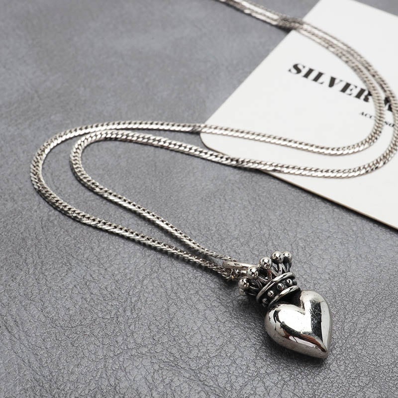 シルバー925 ハート＆王冠 ネックレス [nc024-ns063-cs053-2mm