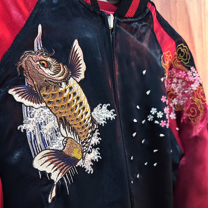 花旅団 スカジャン XL 鯉 松 桜 リバーシブル 豪華刺繍 花旅楽団