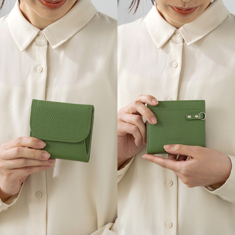 名入れ無料］二つ折り財布 マネースルー レザー財布 本革 [GLENCHECK