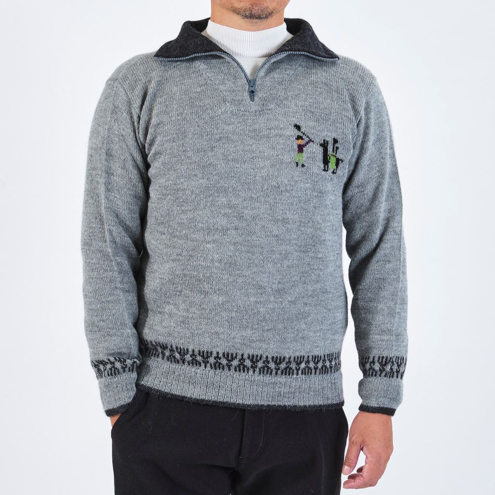 インポートハウス アルパカ100％ゴルフ柄ハーフジップセーター