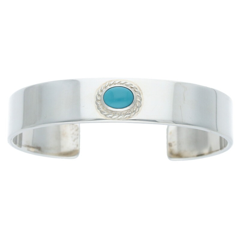SALE】銀縄ターコイズ付き平打ちブレス S 【取扱：原宿シルバー店