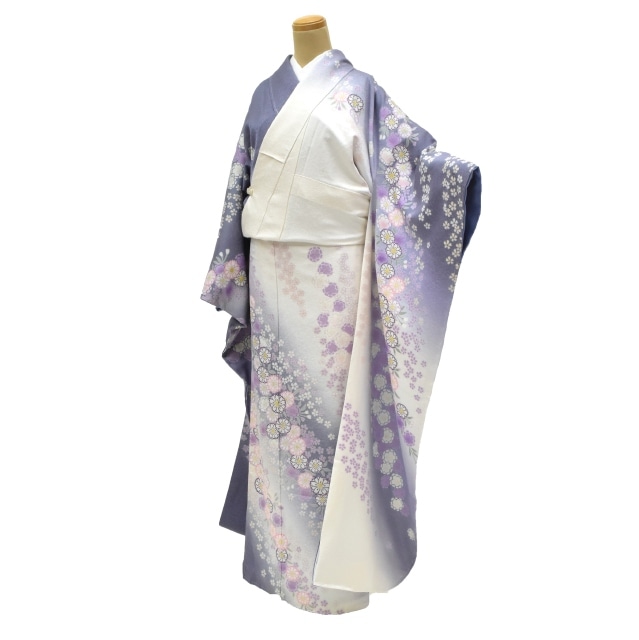 10%OFF☆P10倍／振袖 正絹 長襦袢 2点セット 花文様 仕立上り 淡紫 LL