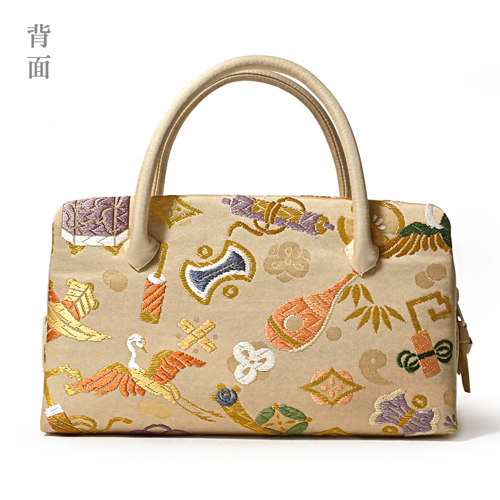 葵バッグ「秀麗宝尽し文」ベージュ｜和装バッグ 着物用バッグ