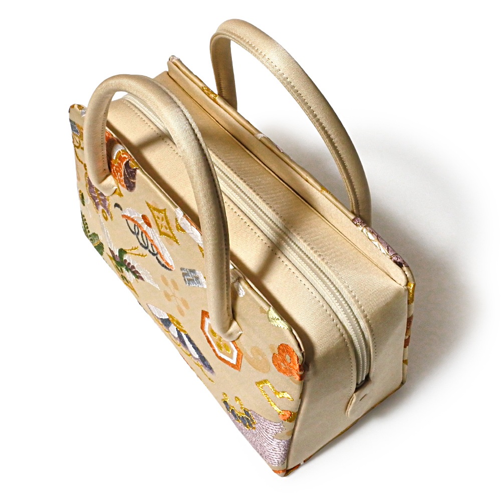 葵バッグ「秀麗宝尽し文」ベージュ｜和装バッグ 着物用バッグ