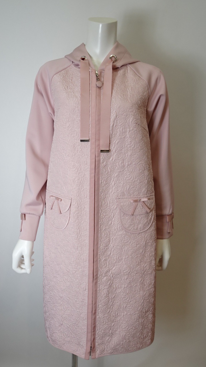 2025年秋冬 ダンボールニット切替 キルティング生地ロングパーカー