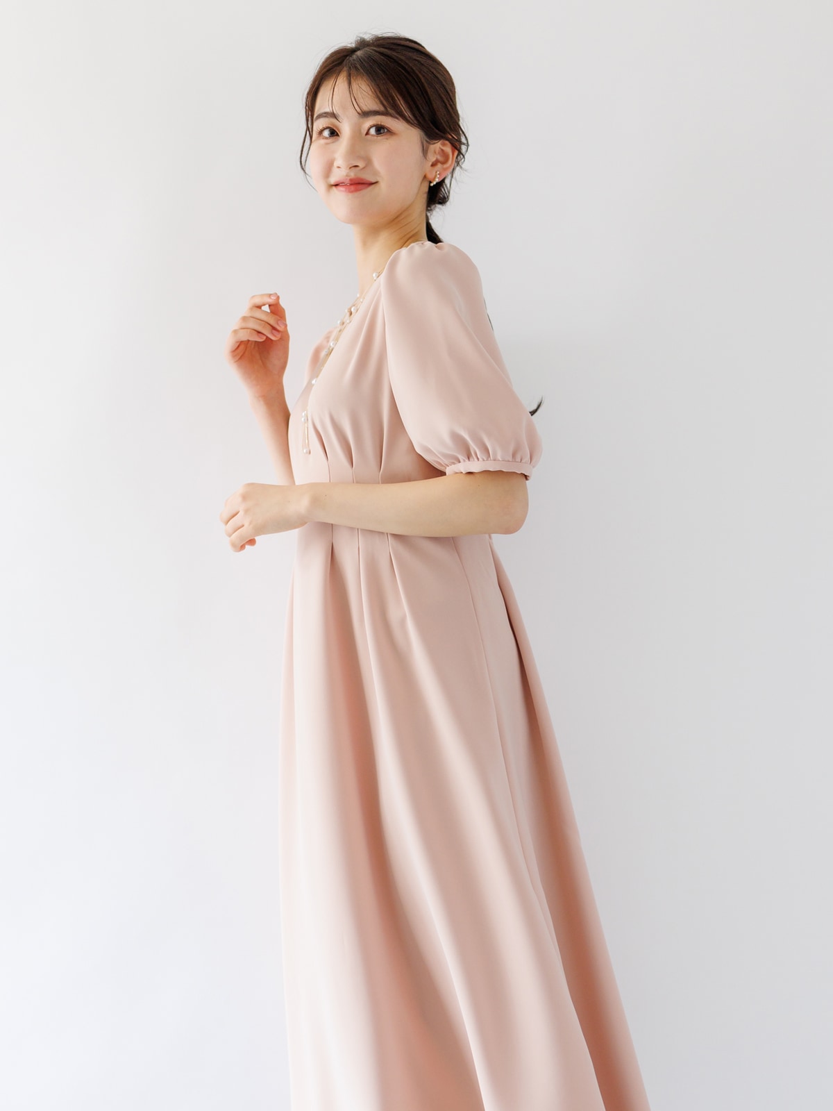 5分袖ダブルクロスウエストタックワンピース｜KarLParkLane Style