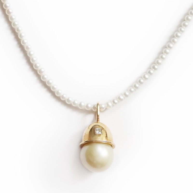 南洋白蝶パールネックレス 一粒 ホワイト 18金イエローゴールド