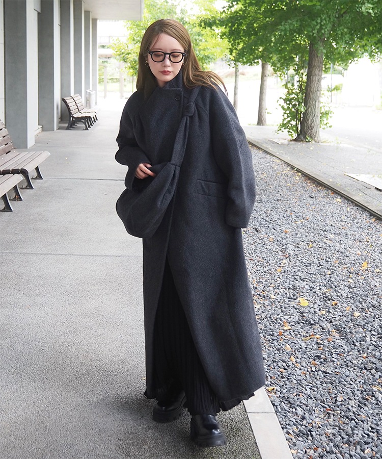 stand collar wrap belted long coat | OUTER | LAULEN（ローレン）
