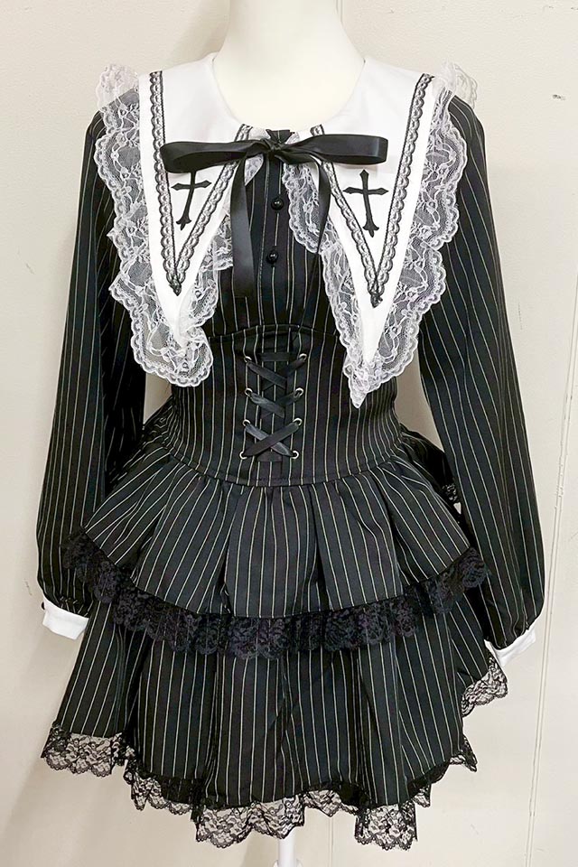 MA*RS】【2点SET】クロス刺繍3段フリルセットアップ - BLK/ホワイト