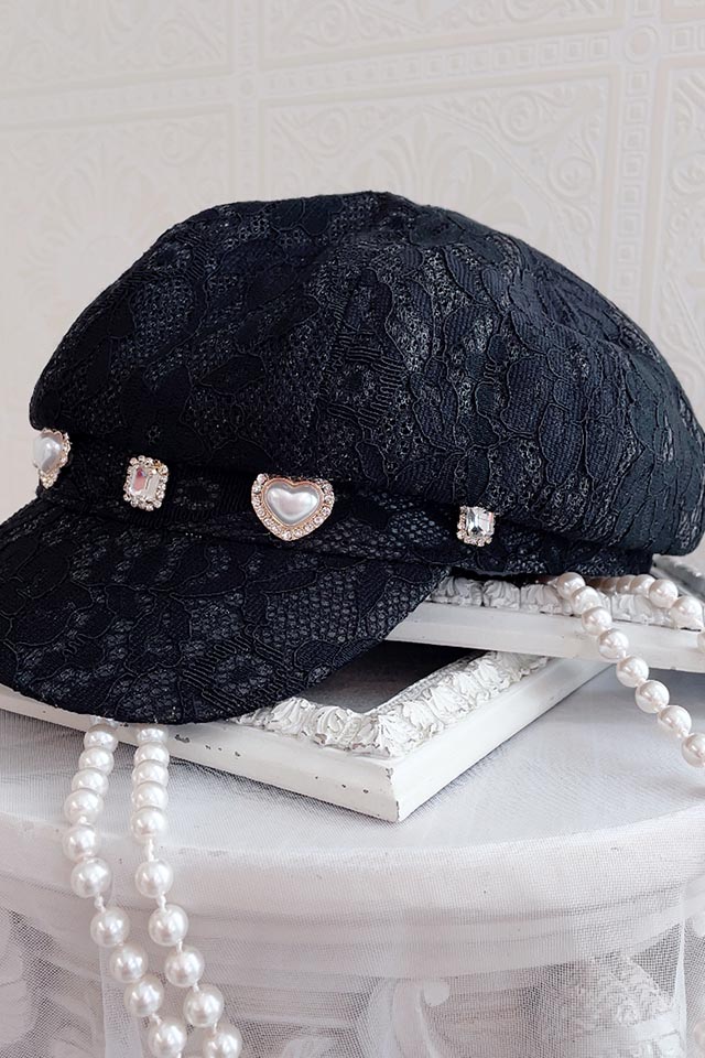 Princess Melody】ハートパール＆ビジュー付きレースキャスケット