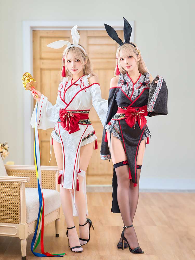 即日発送】ロングスリット巫女バニー《オリジナルコスプレ9点セット