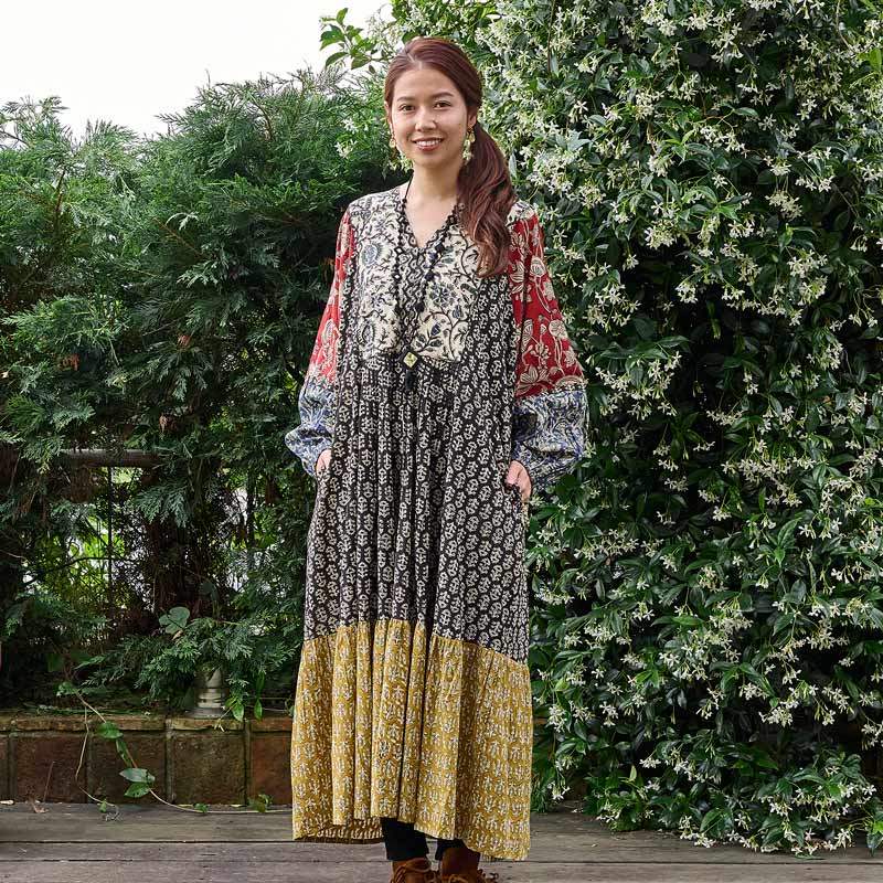 Saruche インド綿 ロング ワンピース アフガン ドレス M10993513