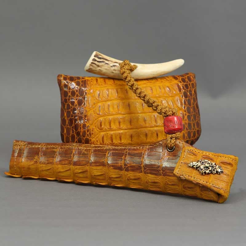 叺（カマス）煙管・刻み煙草入れ【ワニ革｜背ワニ茶】祭用品専門店浅草