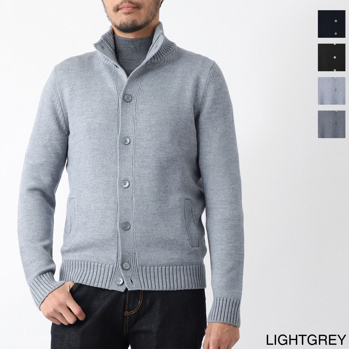 Gran Sasso グランサッソ 立ち襟ニットカーディガン【大きいサイズあり