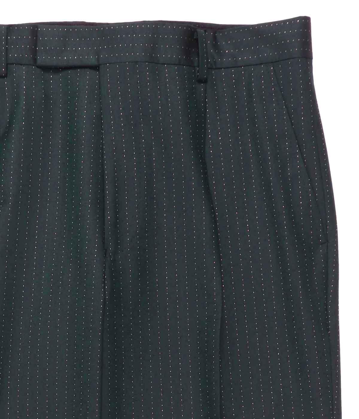 DORMEUIL / GLITTER STRIPED PLEATED TROUSERS (TYPE-1)【GREEN
