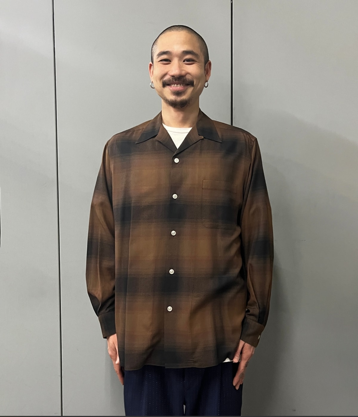 OMBRE CHECK OPEN COLLAR SHIRT L/S【BROWN】｜WACKO MARIA｜MELTING
