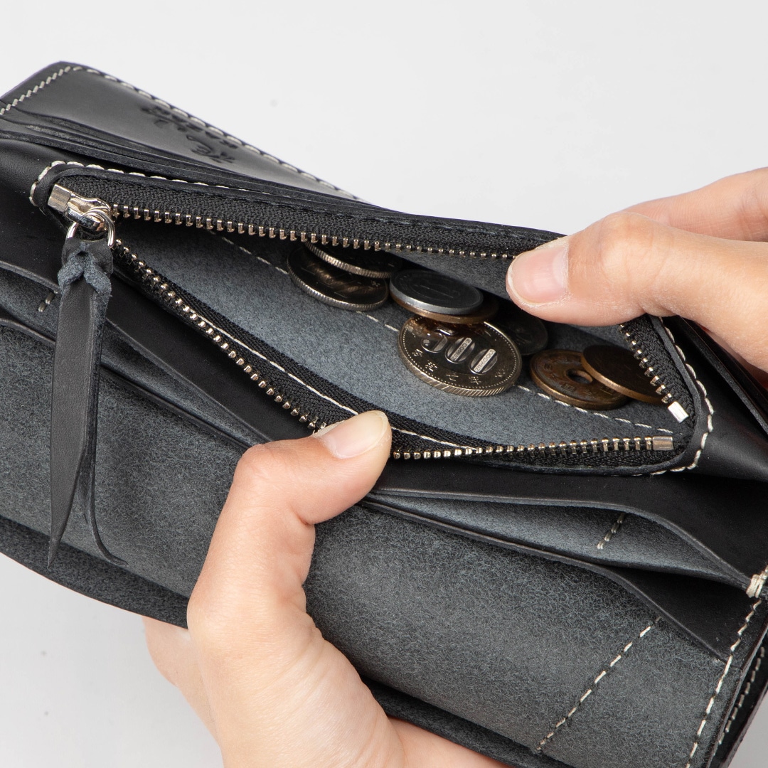 バイク 花山レザーウォレット[W-9AK-龍-BK] 花山,ウォレット デグナー