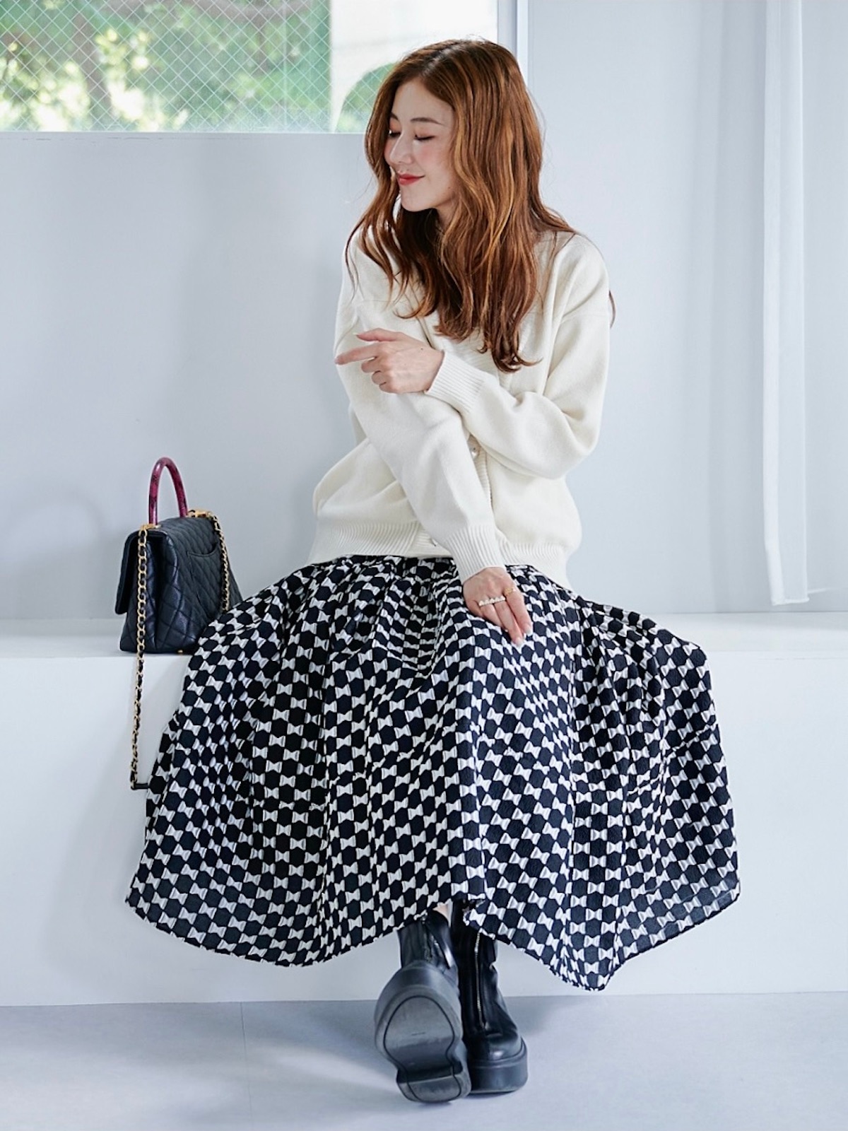 リボンジャガードスカート/ブラック【残り4点】 | BOTTOMS | OBLI