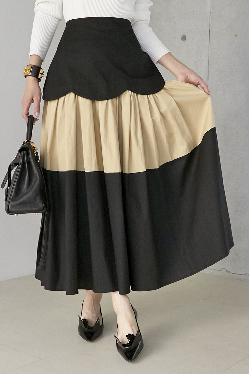 スカラップバイカラーティアードスカート | ALL ITEM | OBLI