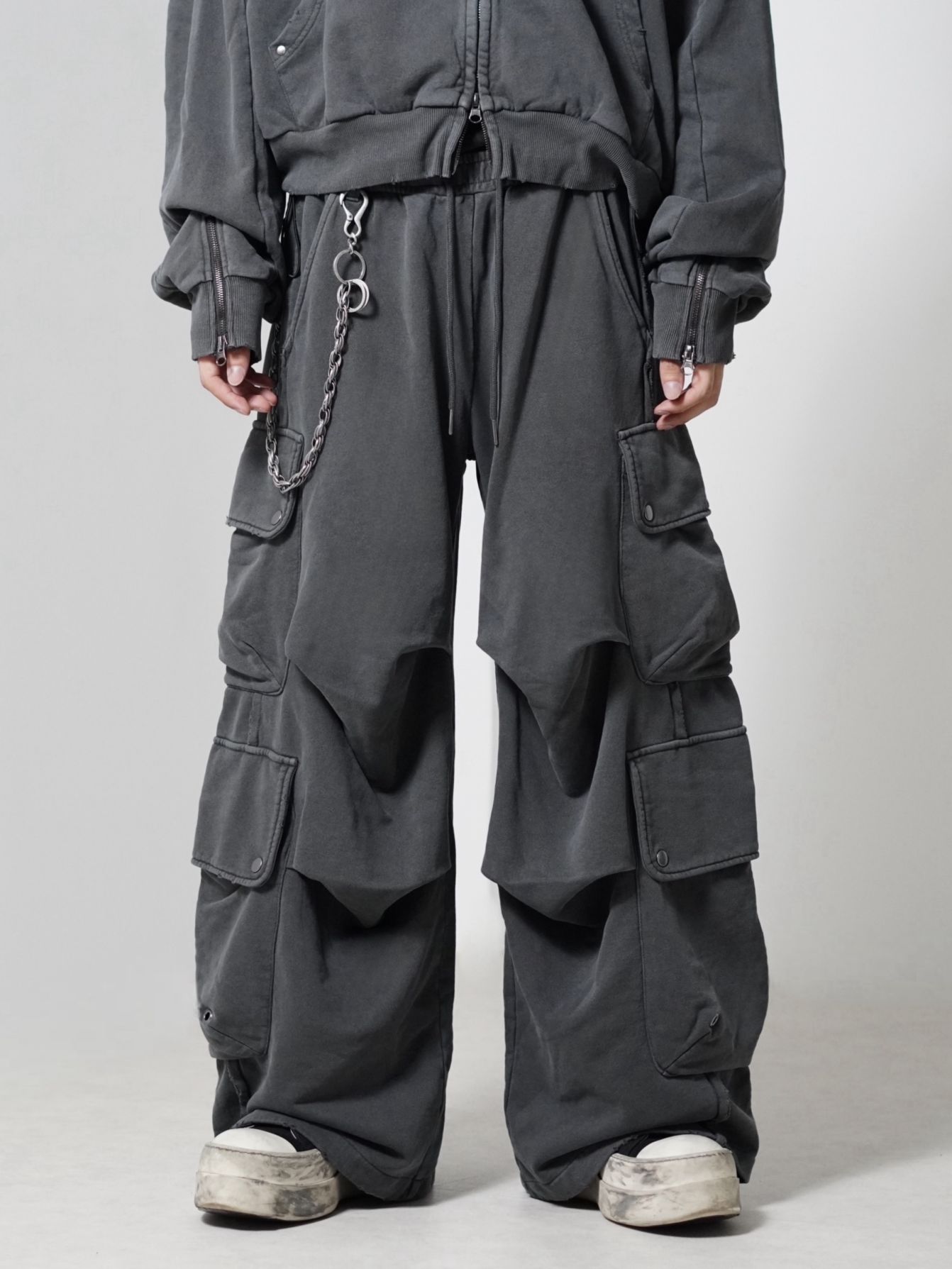 CHIKASHITSU PLUS HIGH】4 pocket dirty wash sweat cargo pants