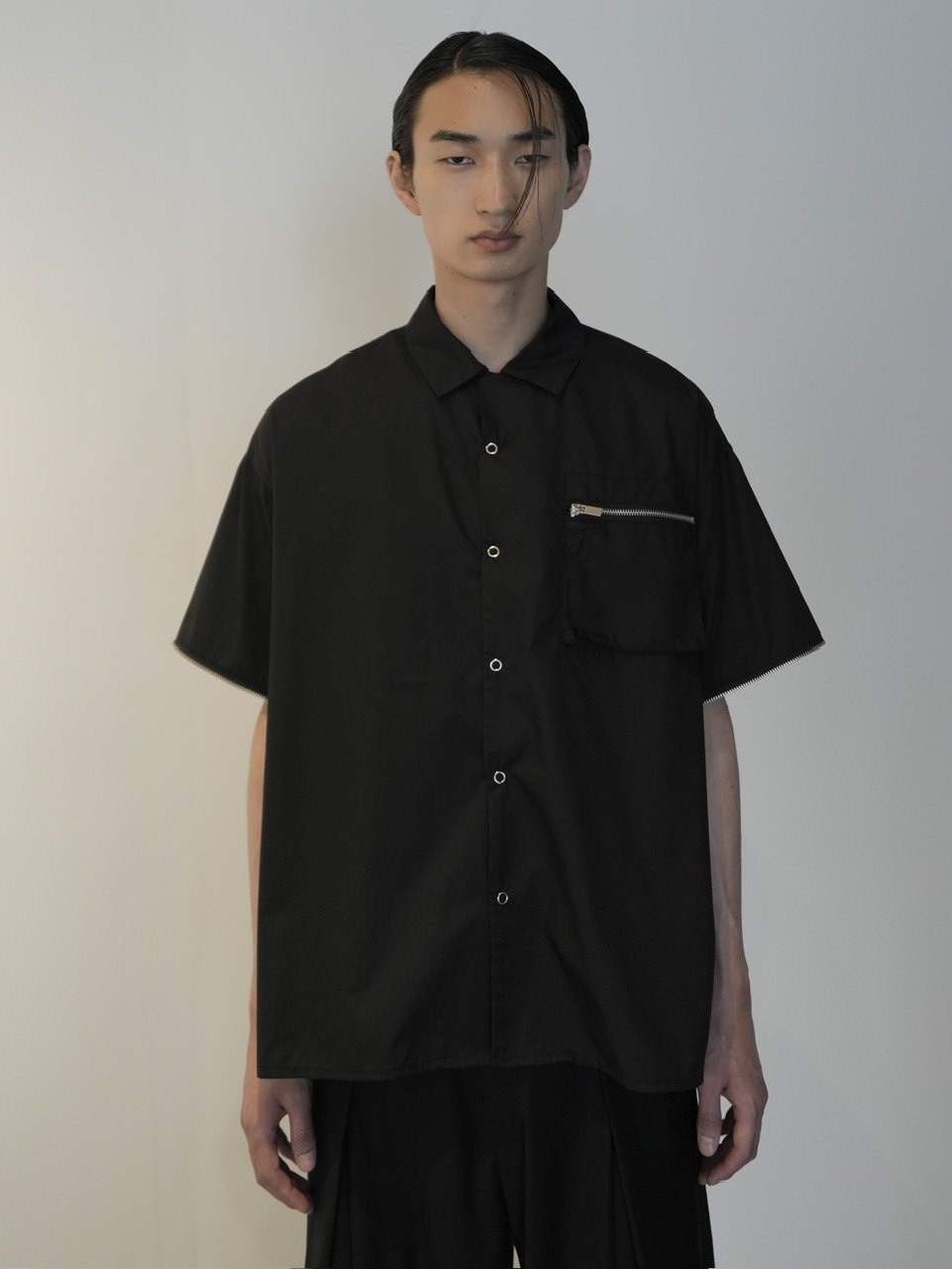 CS】2way zip square cut shirt (black) / 【シーエス】2ウェイジップ