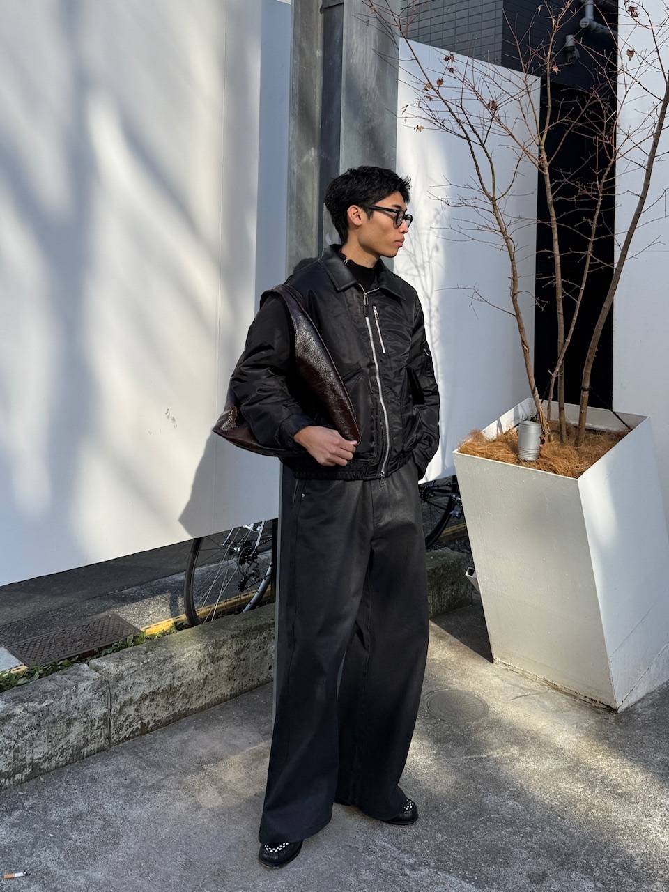 東京店WEB限定【Chikashitsu +】leather collar bomber jacket