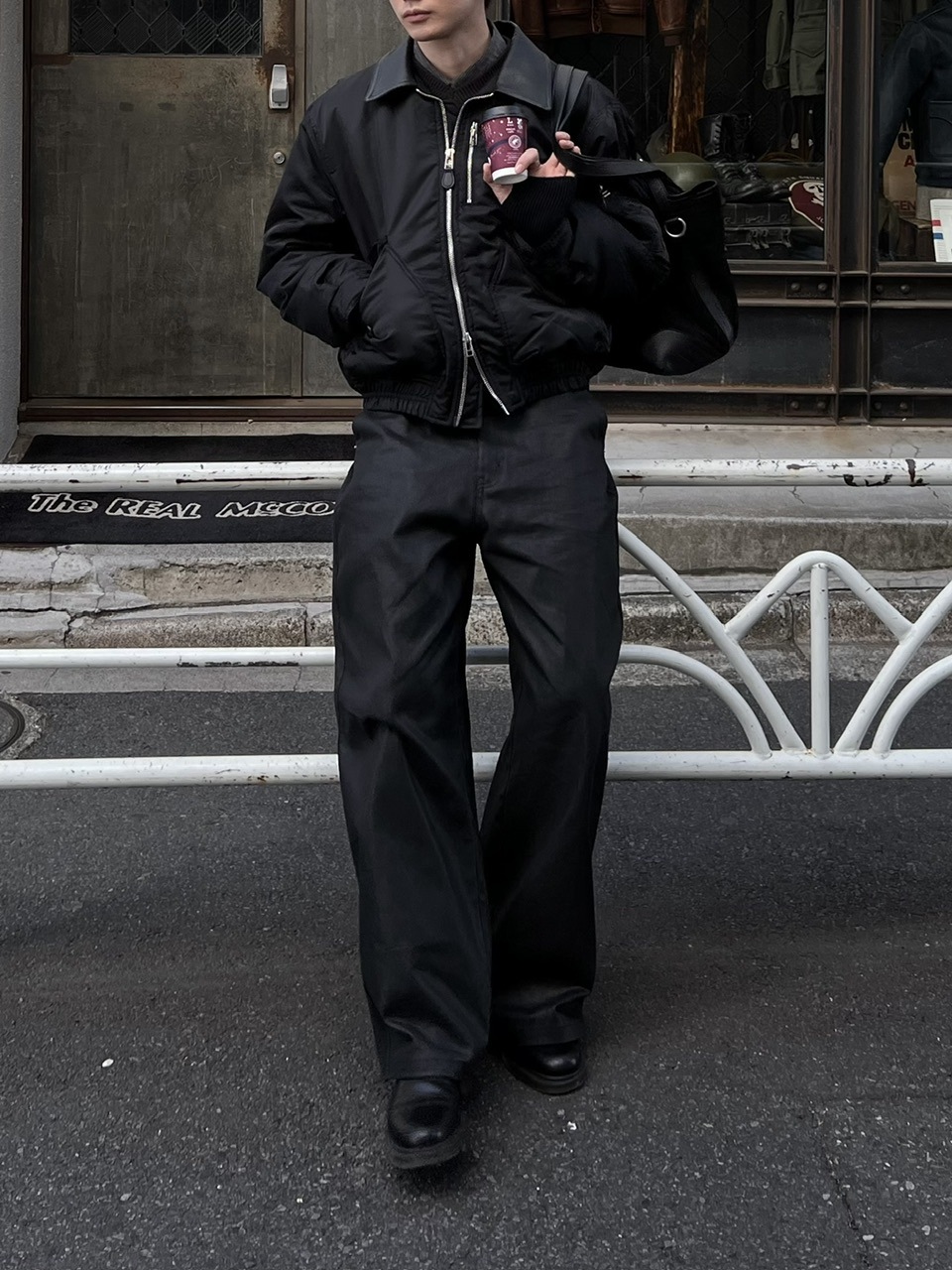 東京店WEB限定【Chikashitsu +】leather collar bomber jacket