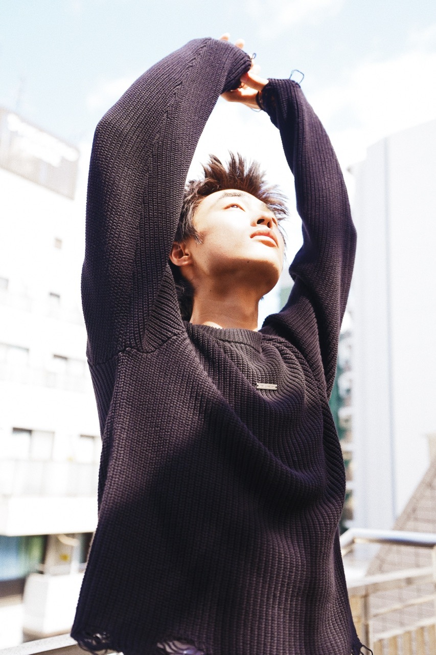 CS】mock neck damage knit (black) | OUR BRAND,Chikashitsu +,CS