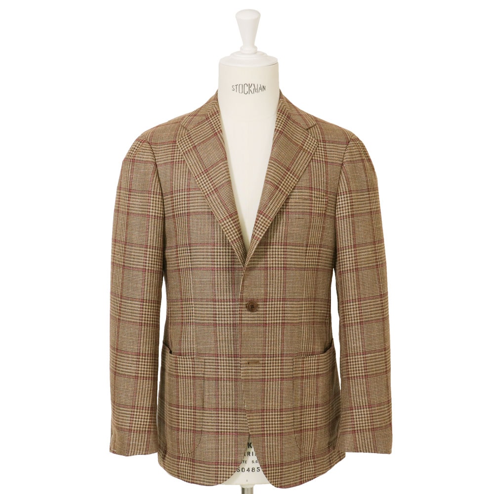 RING JACKET ウール・シルク・リネン3Bジャケット【ブラウン/チェック