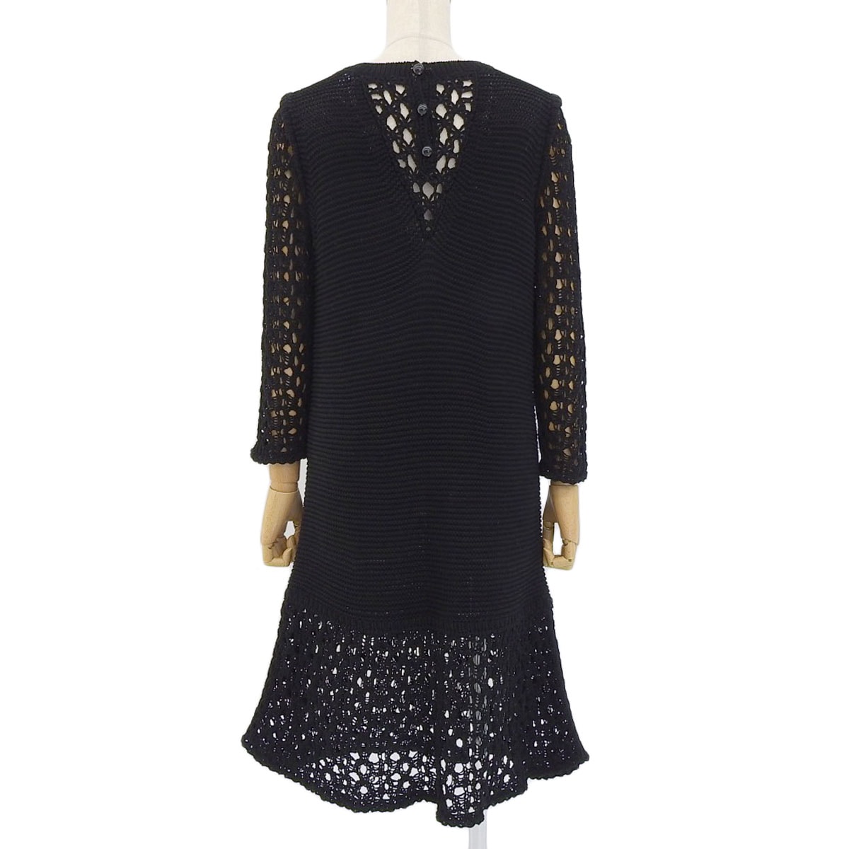 シャネル CHANEL ニットワンピース コットン 黒 40 レディース 8676