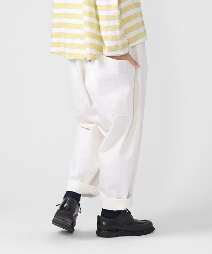 マオパンツロングホワイト 新登場ロング丈/ホワイトデニムバック