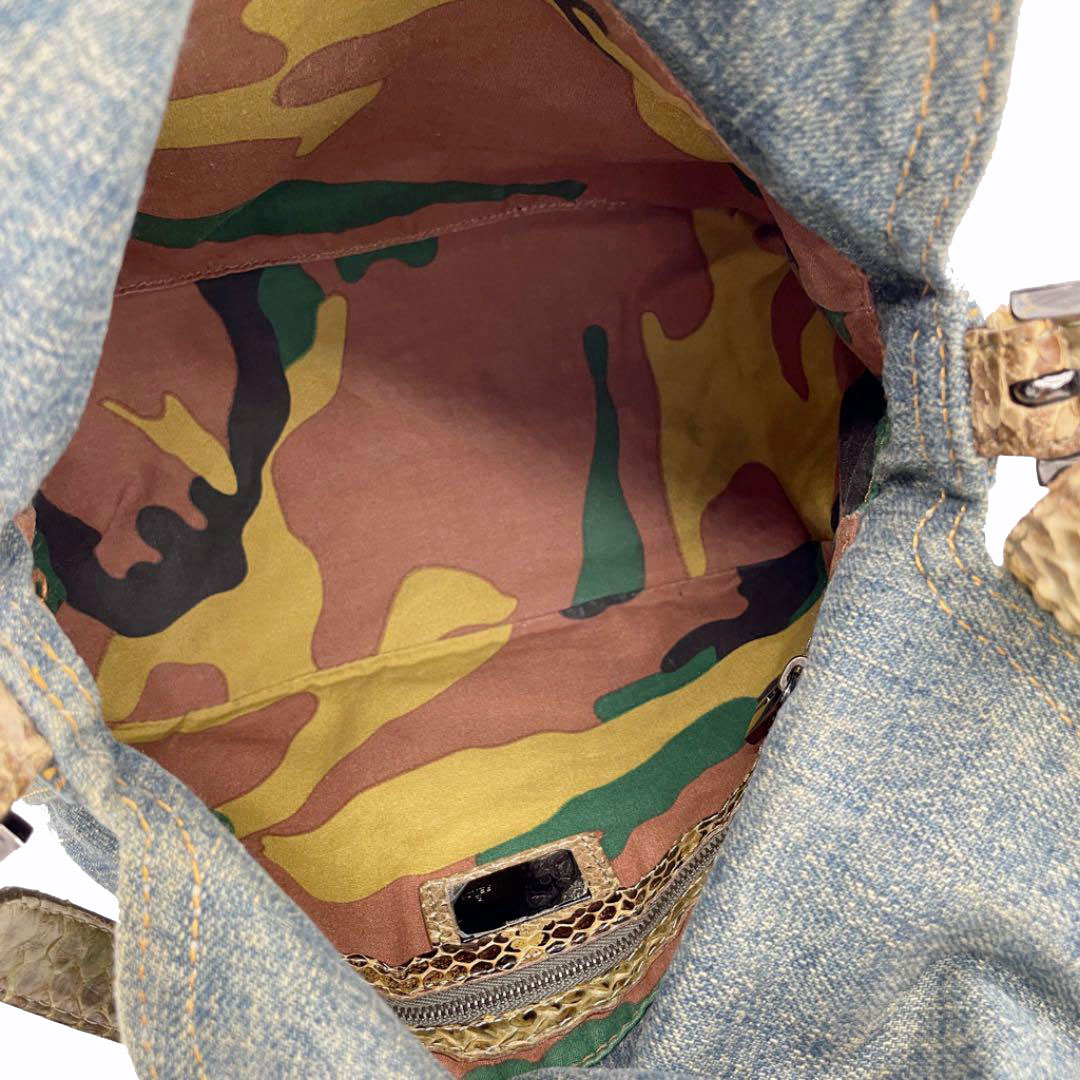 FENDI フェンディ ショルダーバッグ マンマバケット デニム パイソン