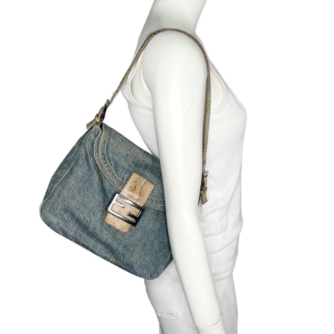 FENDI フェンディ ショルダーバッグ マンマバケット デニム パイソン